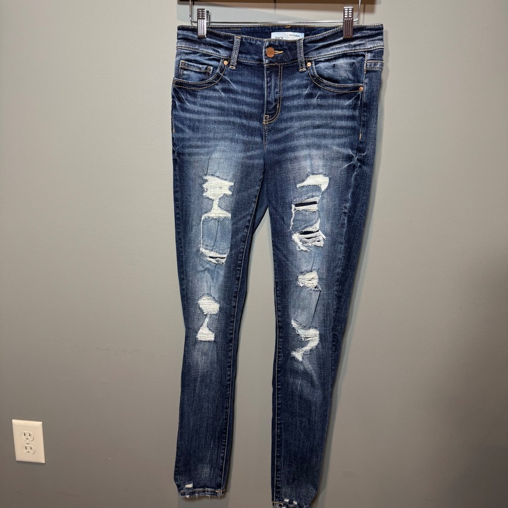 BKE Victoria Universal Fit Skinny Jeans Women 26 Blue Distressed Mid Rise ABK394